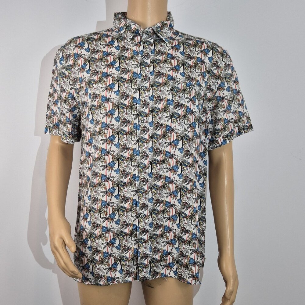 Age of Wisdom Men's Shirt Size L Tropical Printed Button Down Short Sleeve (57)